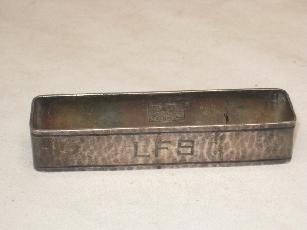 antique hammered Sterling Silver rectangular napkin ring Colonial LFS *monogram