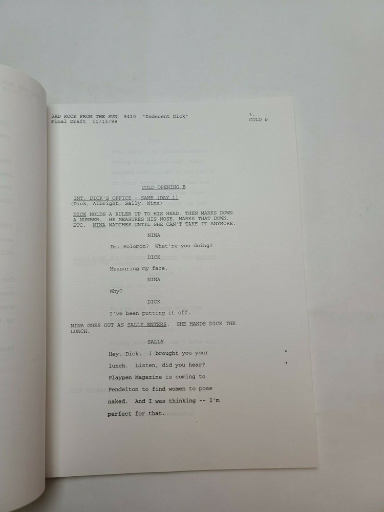 3RD ROCK FROM THE SUN / Bob Kushell 1998 TV Script, John Lithgow "Indecent Dick"