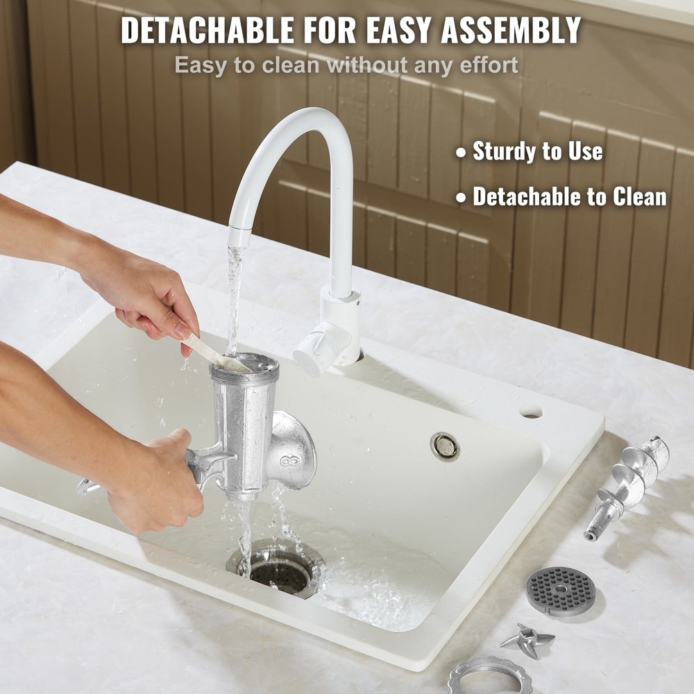 Manual Meat Processor, Durable Iron Hand-Operated Grinder with Table Clamp