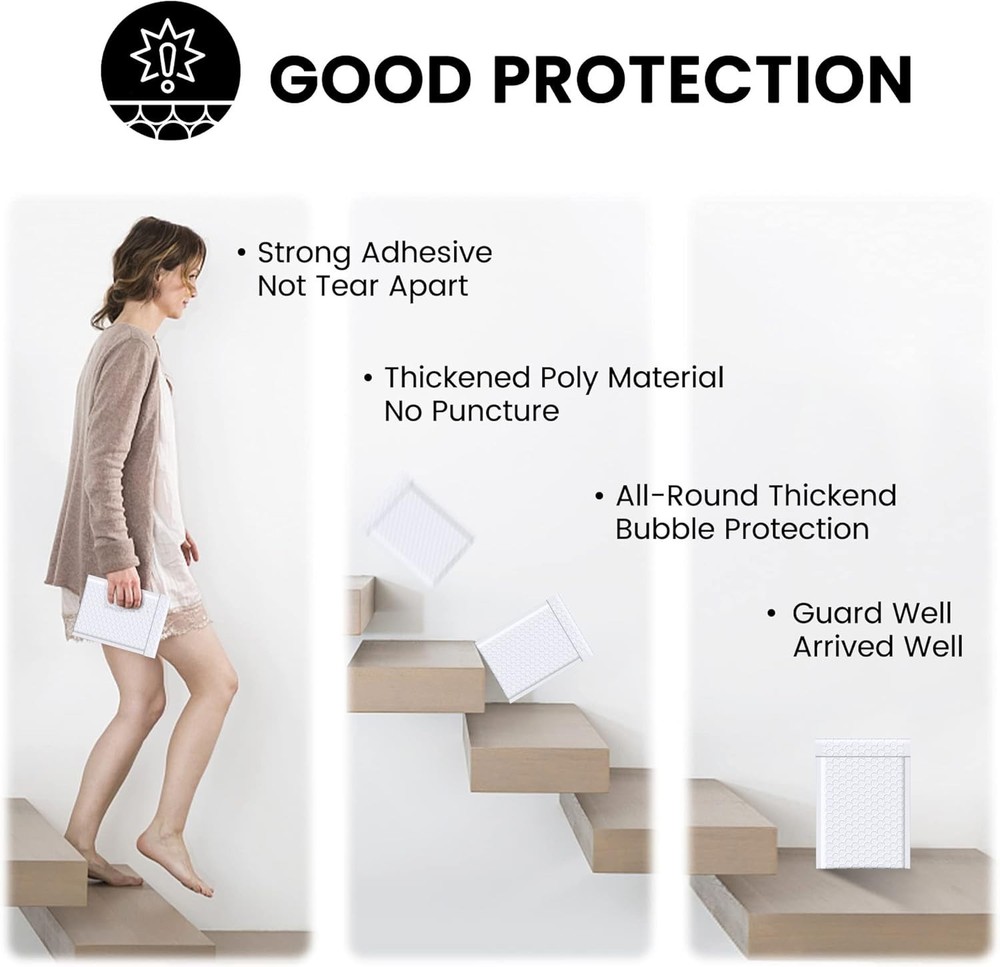 Bubble Mailers 4x8 100 Pack - Lightweight Shipping Envelopes