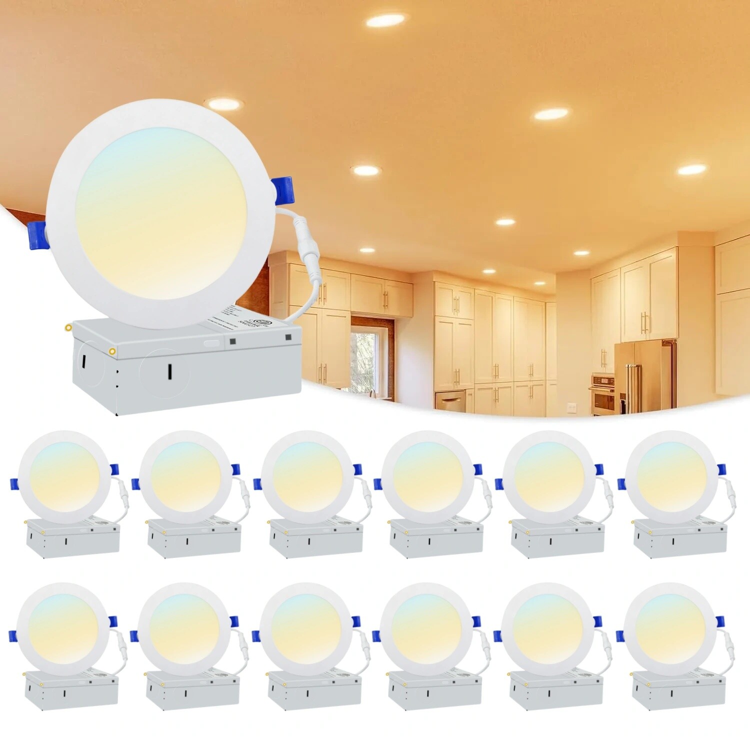 6/12/24/36/48 Pack 6 Inch LED Recessed Light with 3CCT- Canless Ultra Thin Wafer