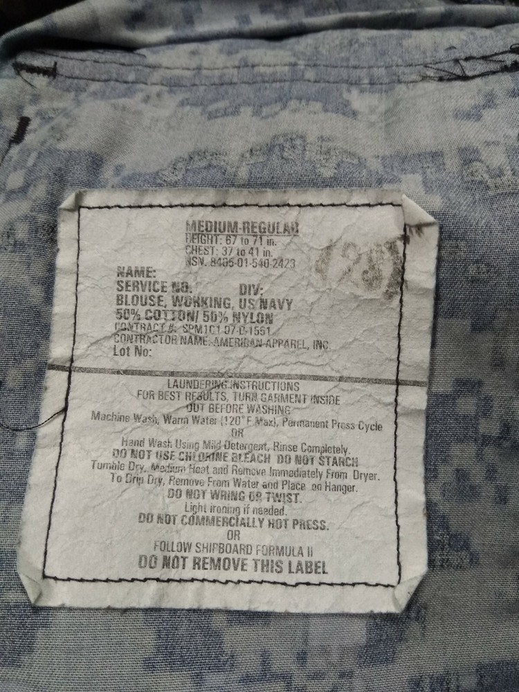USGI Navy Working Uniform NWU Blue Digital Camo Jacket Medium #26