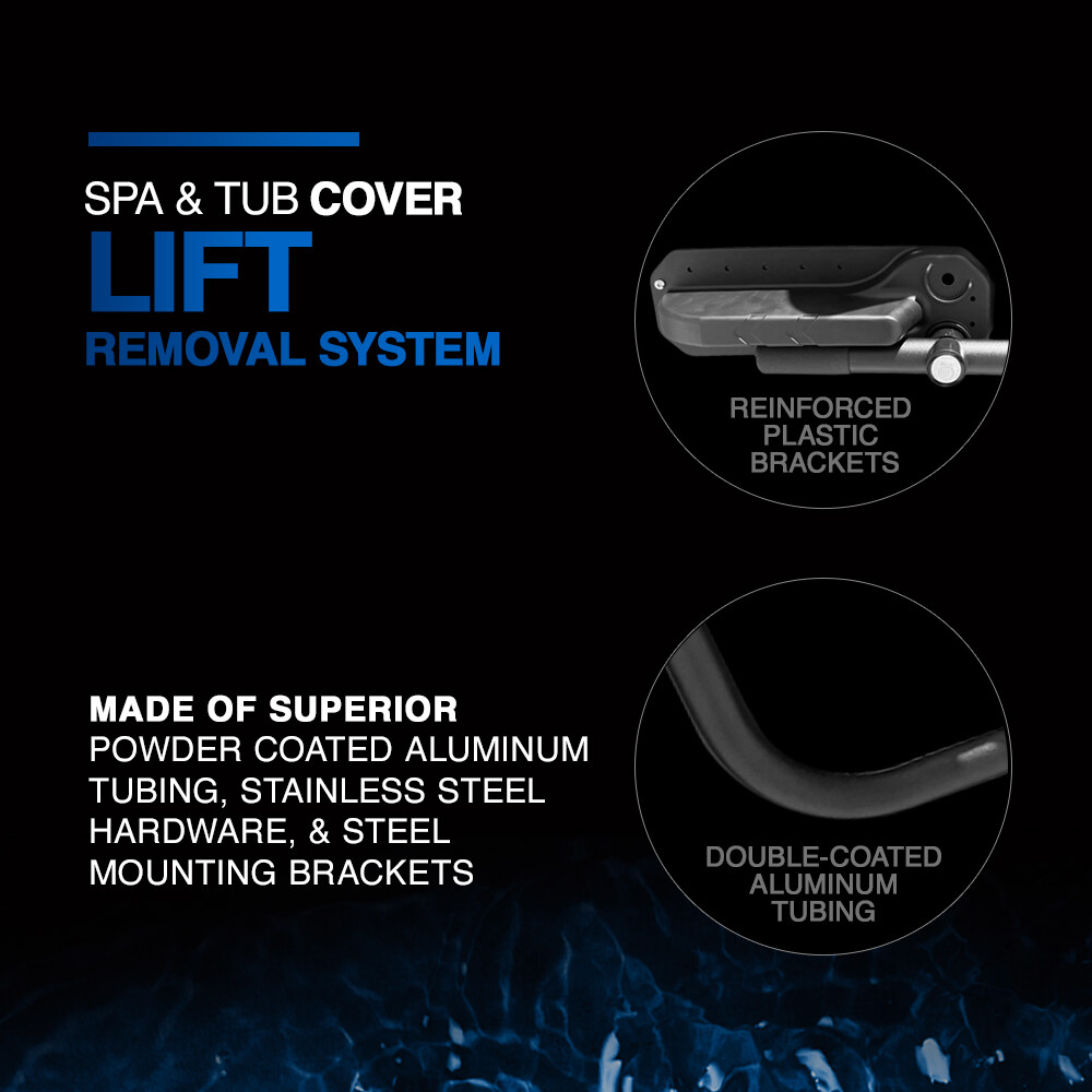 Puri Tech Pivot Top Mount Spa Cover Lift Removal System Reinforced Bracket Black