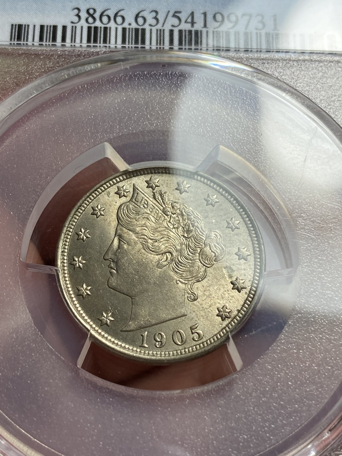 1905 PCGS MS63 Liberty V Nickel Obverse Strike Thru