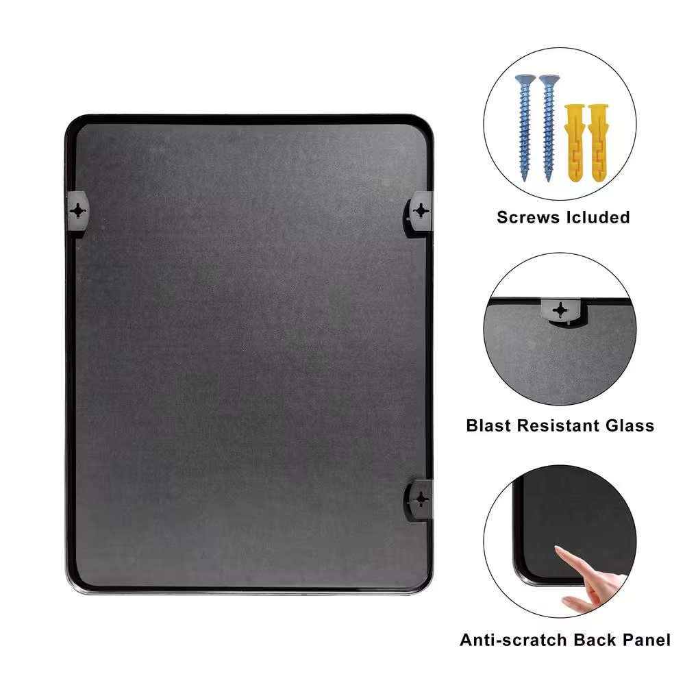 30 In. W X 40. 2 In. H Rectangular Aluminum Frame Square Black Wall Mirror