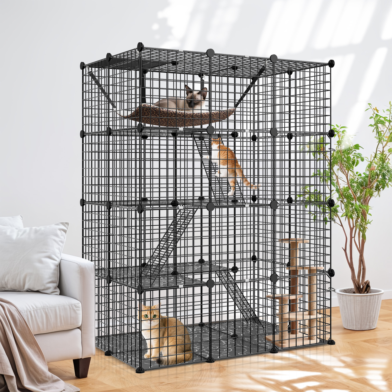4-Tier Cat Cage Indoor Cats Pets Playpen Detachable Metal Wire Cat kennel Black