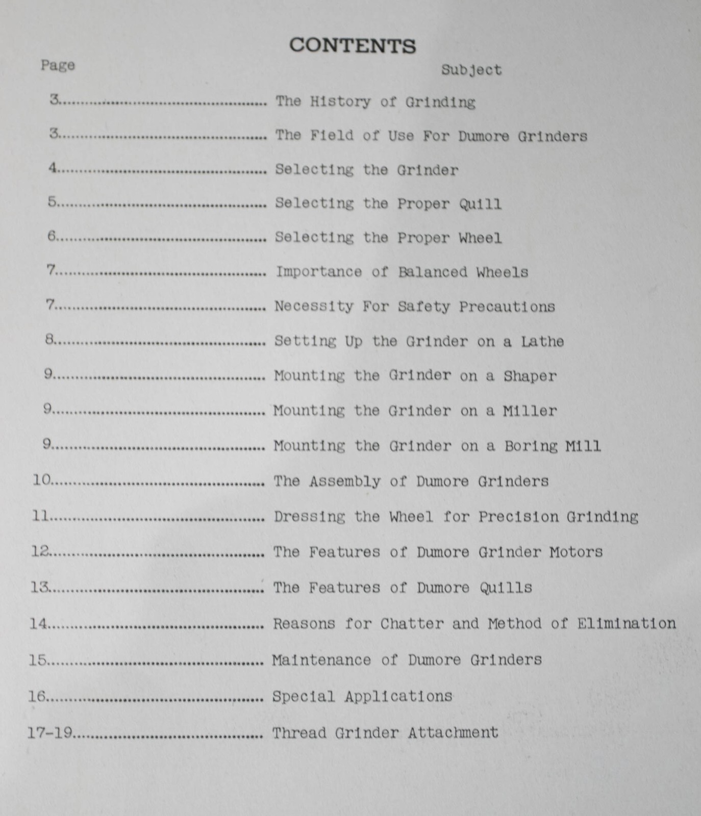 DUMORE Care and Operation of Portable Lathe Grinders Manual PLUS .... 44 Pages