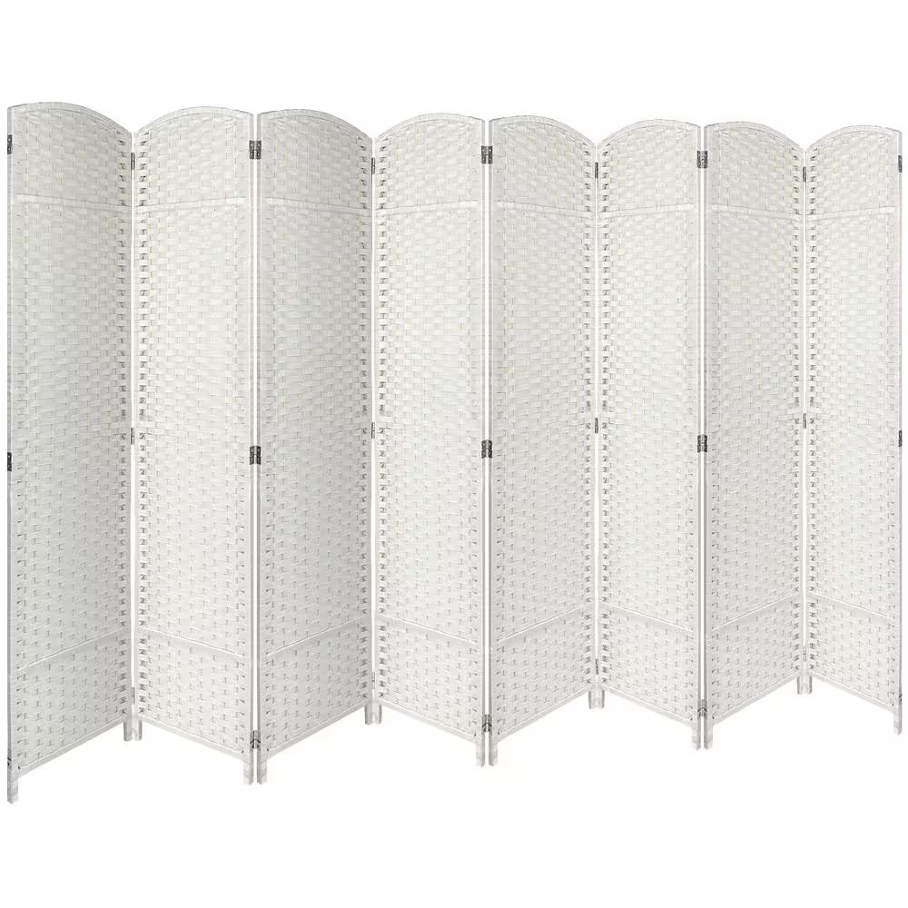 White 8 Panel 6 Ft. Tall Double Hinged Foldable Panel Room Divider