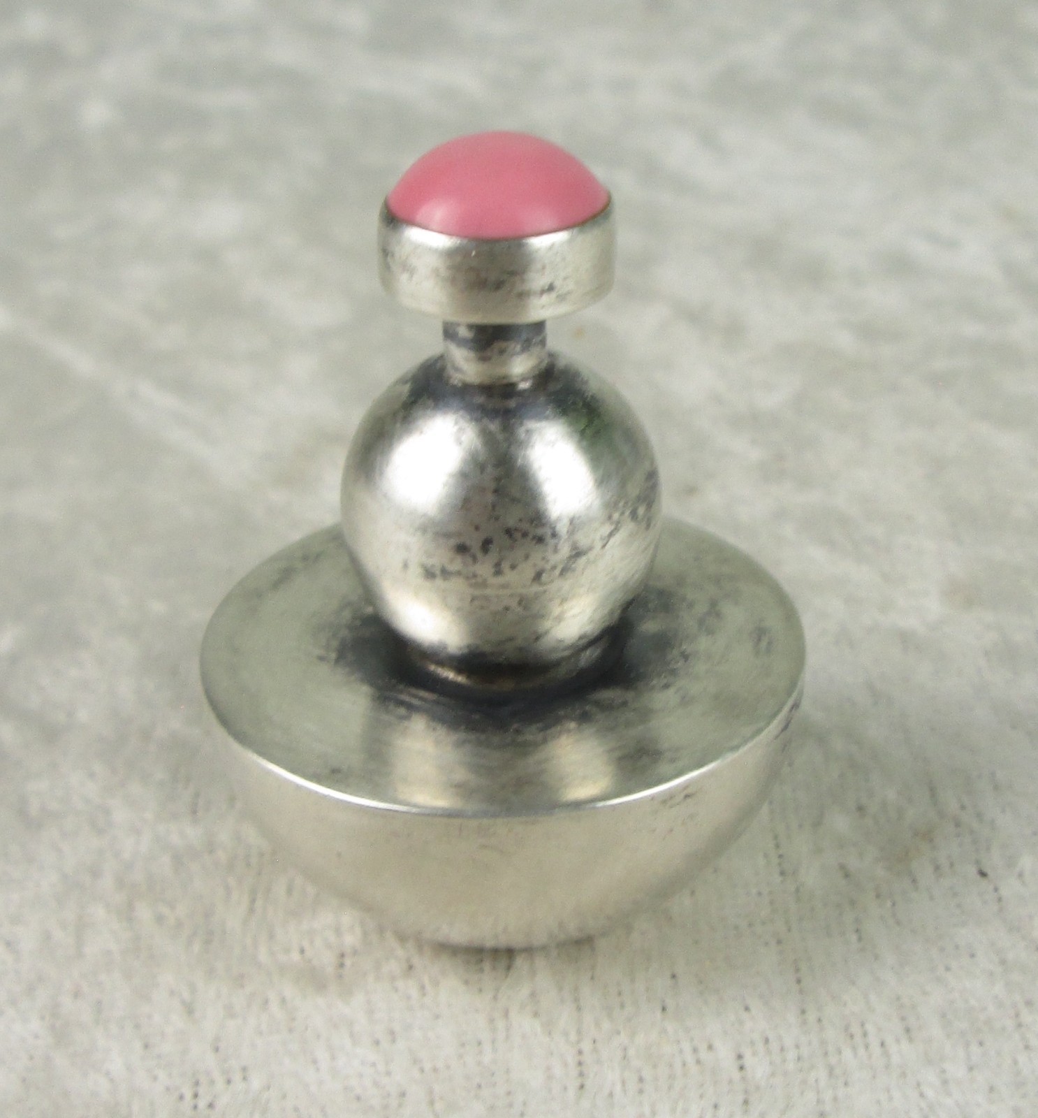 Sterling Silver Modernist Perfume Bottle Pink Stone Taxco Mexico Miniature