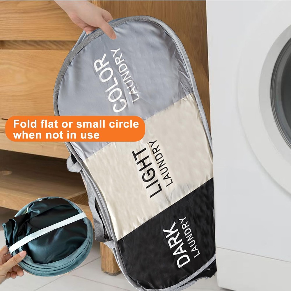 3 Compartment Foldable Pop Up Laundry Hamper Collapsible Sorting Basket