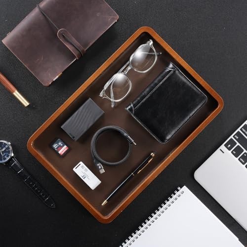Wooden Valet Tray for Men, Wood Catch-All EDC Organizer, Dark Brown