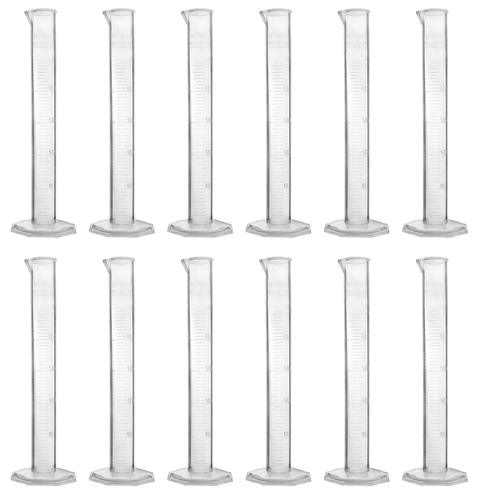 Eisco Labs 25ml Measuring Cylinders, Class B - Polypropylene - 12 Pack