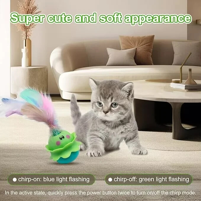 Cat Toys Monster, 2in1 Automatic Interactive Toy, Real Feathers, Rechargeable