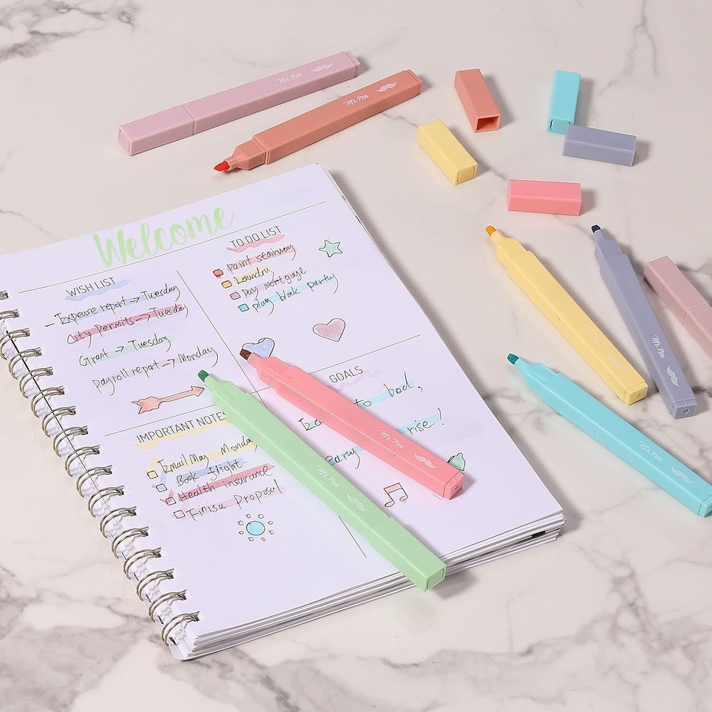 Creative 8-Pack Pastel Highlighters with Chisel Tip - No Bleed, Quick-Dry
