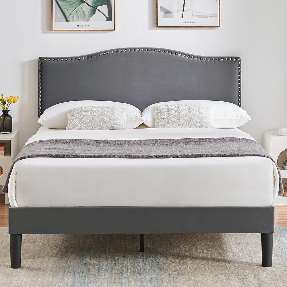 Full Bed Frame, Platform Bed Frame with Adjustable Height Upholstered Headboa...