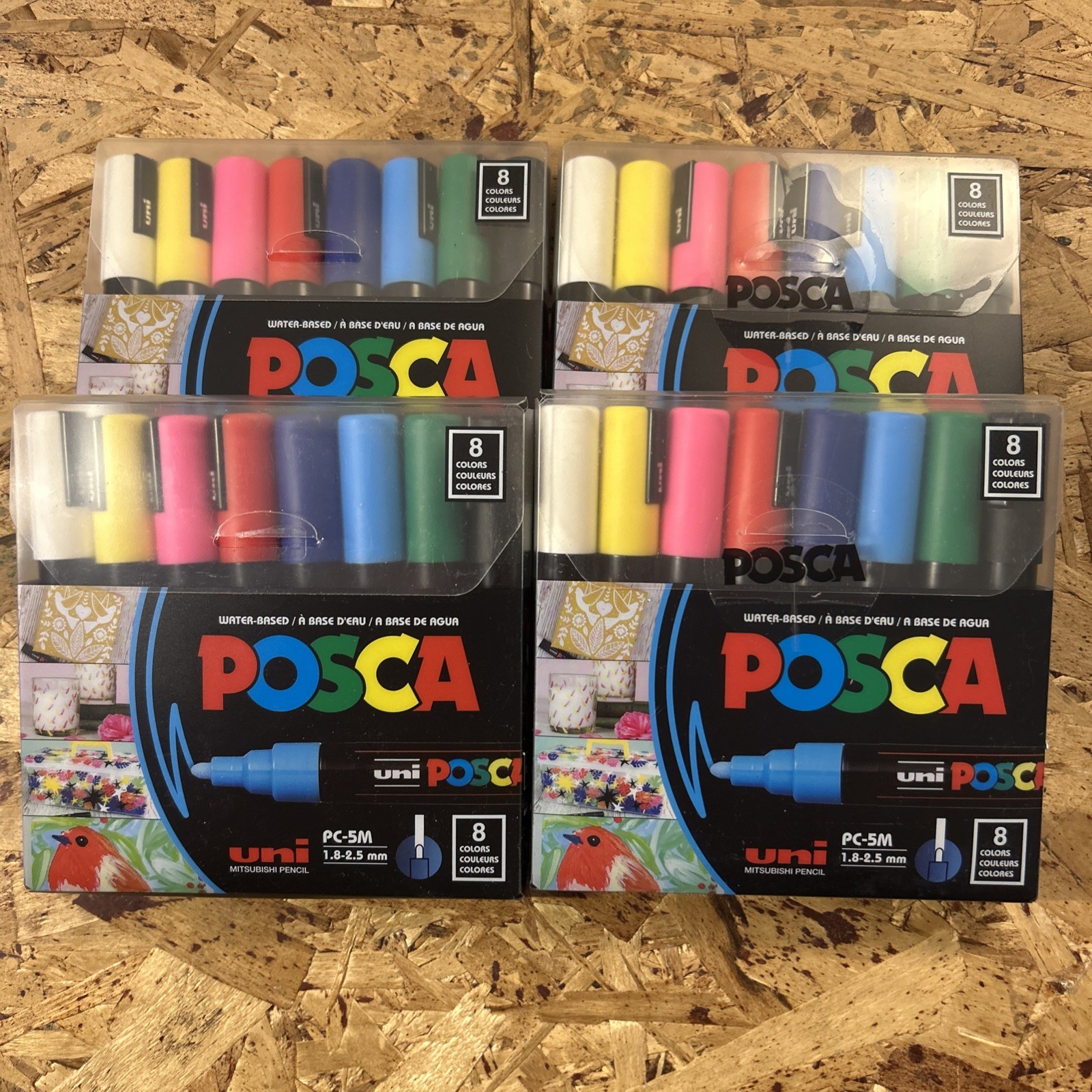 4-Pack, POSCA Paint Marker Medium Tip 1.8–2.5mm, PC-5M, Water-Based, 8 Colors