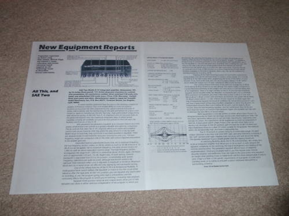 SAE TWO A-14 Amplifier Review, 1981, 2 pgs, specs, Full Test