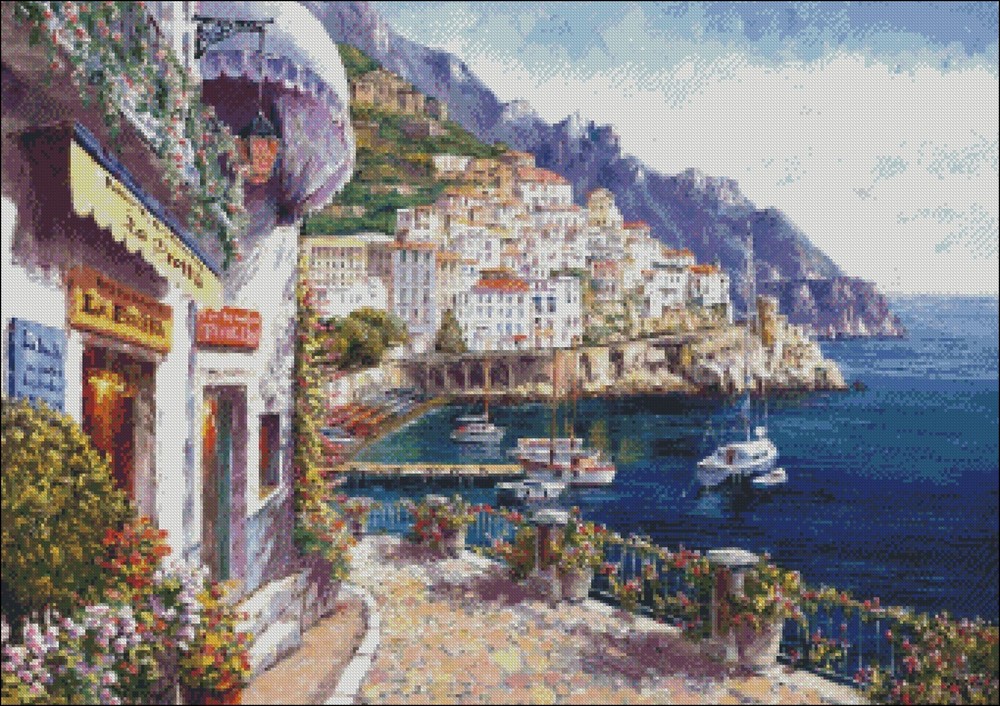 Afternoon in Amalfi - Chart Counted Cross Stitch Patterns Needlework DMC Color