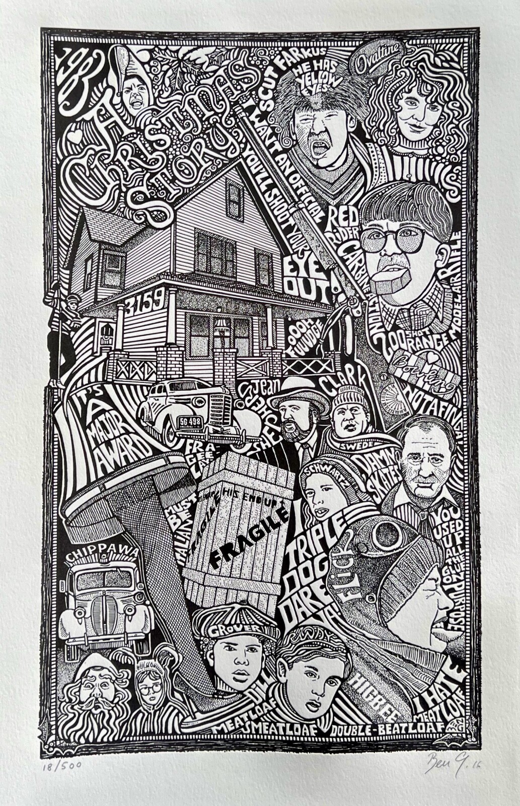 A CHRISTMAS STORY MOVIE Hand Signed Posterography Letterpress Graffiti Art