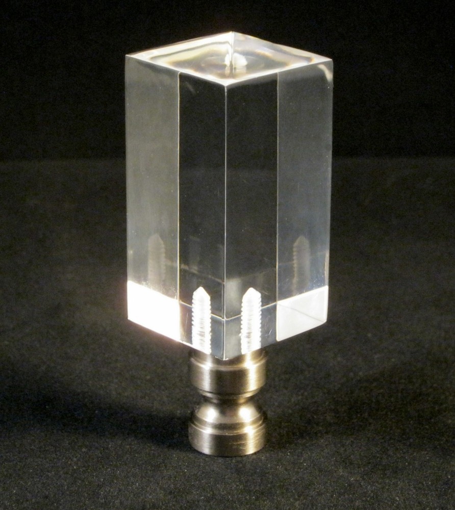 Lamp Finial-Transitional ACRYLIC RECTANGULAR CUBE W/PN BASE-CLEAR