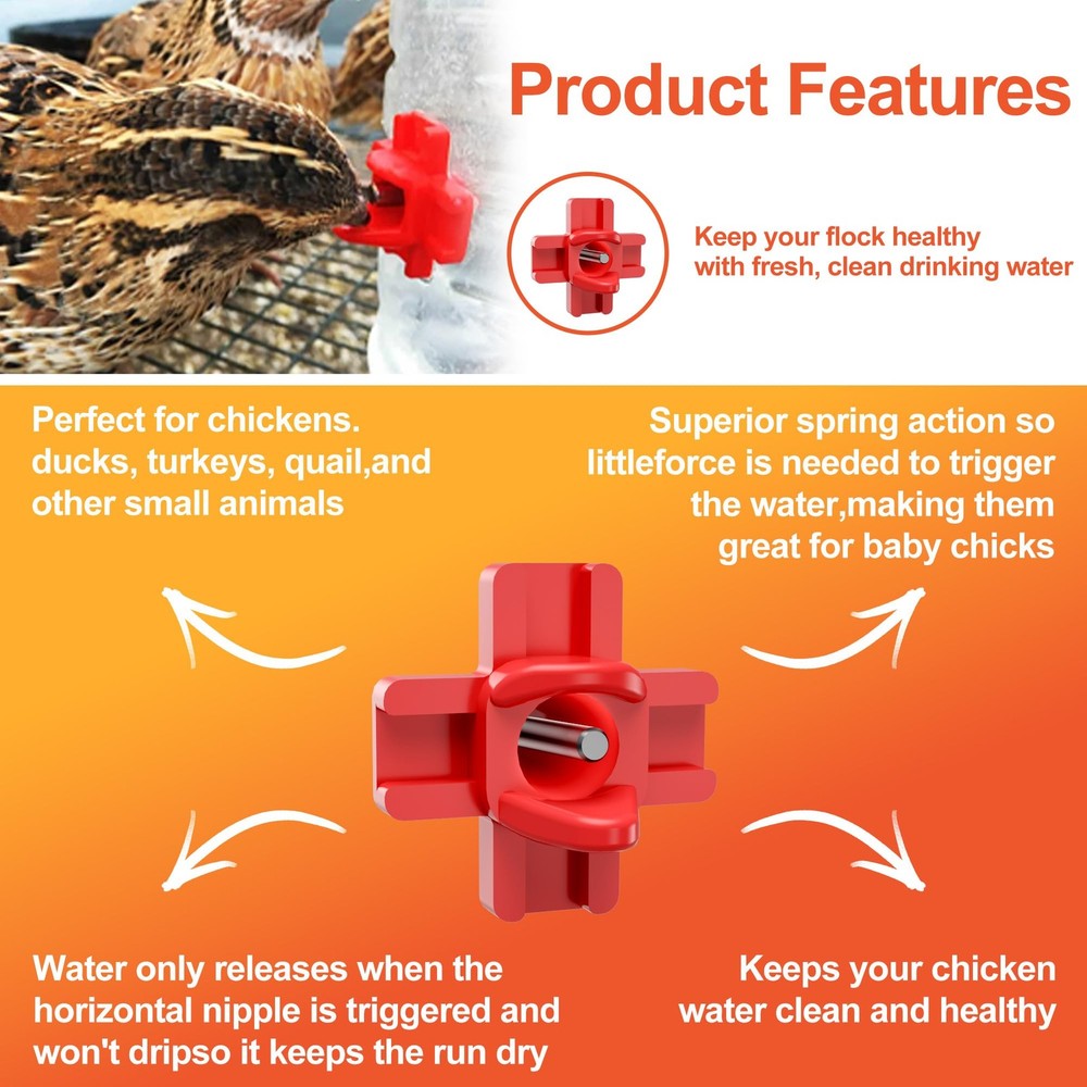 Horizontal Chicken Waterer Nipples, Automatic Poultry Watering System with Dr...