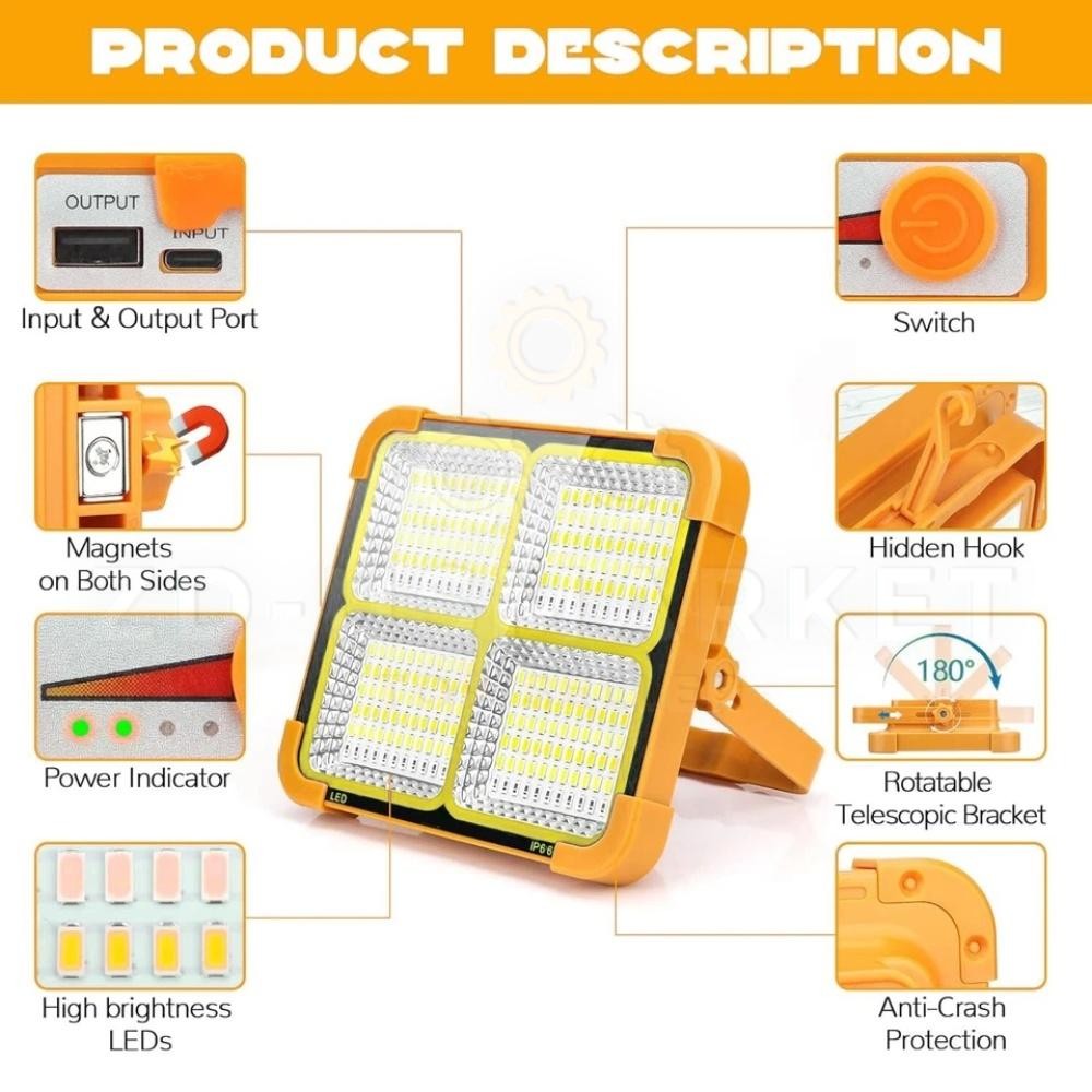 Portable LED Solar Rechargeable Work Light Outdoor Camping Security Light US