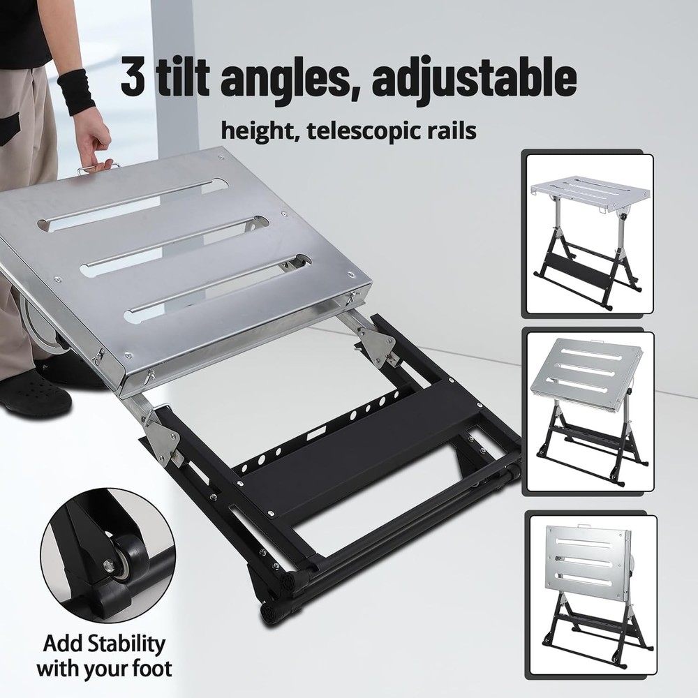 Folding Welding Table Duty Portable Welding Workbench 3 Adjustable Tilt Angles