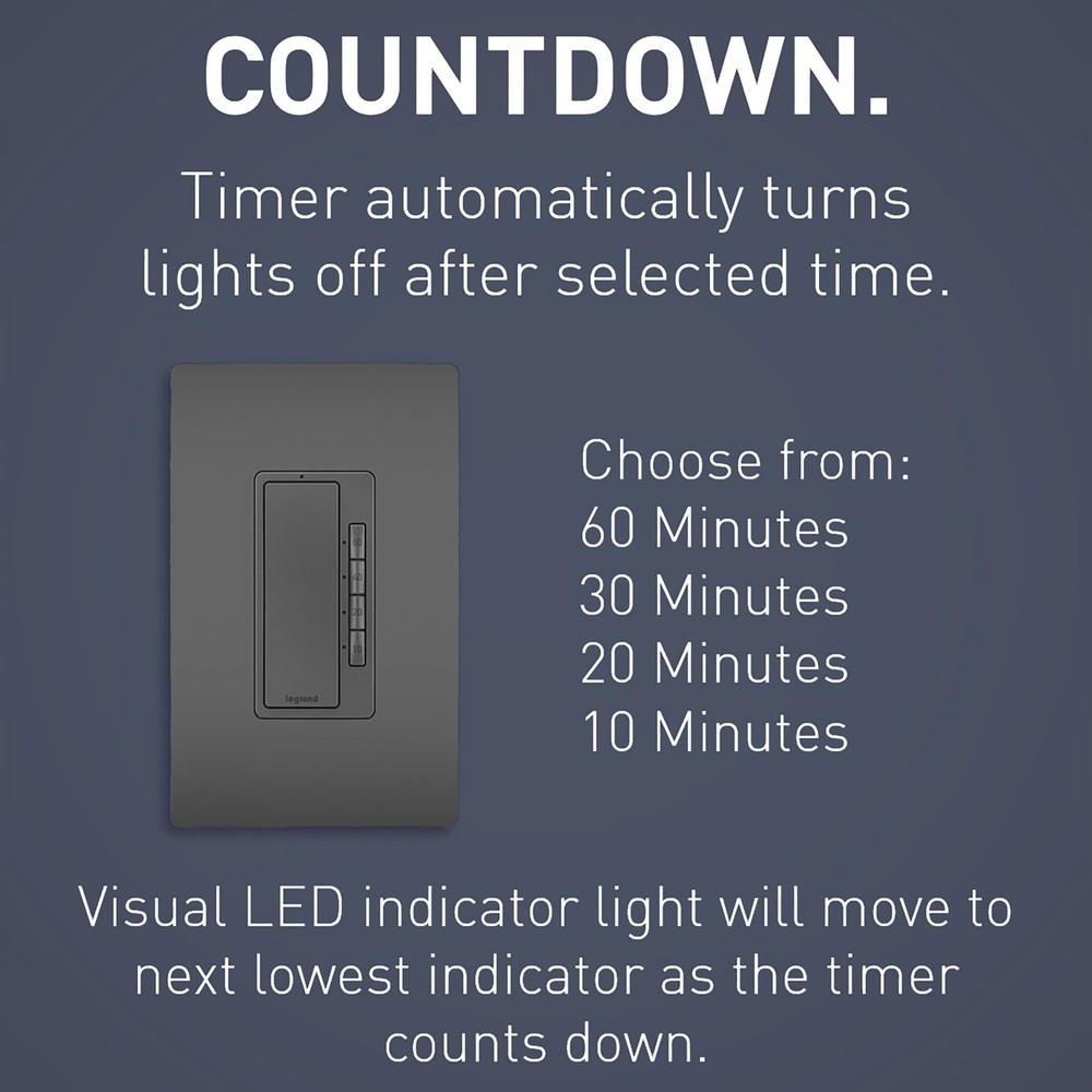 Legrand Radiant RT2BK Digital Countdown Timer with Locator Light and Time Ind...