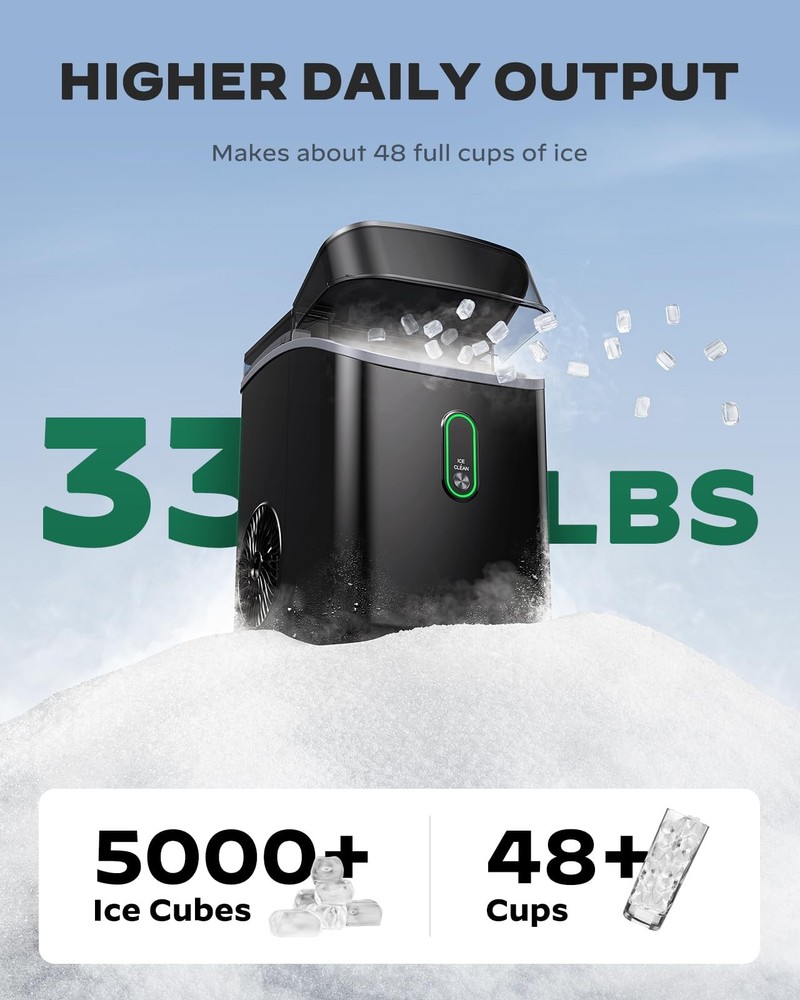 Nugget Ice Maker Countertop, Pebble Ice Maker with Soft Chewable Ice, One-Cli...