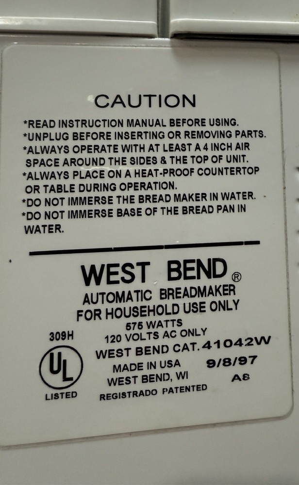 West Bend Bread Maker Machine PAN Model 41042W - Part Only