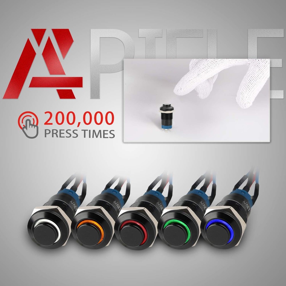 12mm Latching Push Button Switch 1NO Pre-Wired 150mm | IP65 Waterproof for Auto