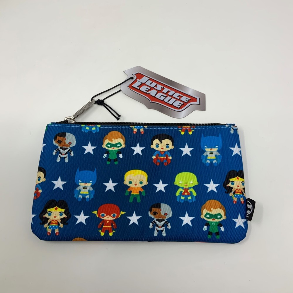 Loungefly DC Comics JUSTICE LEAGUE CHIBI CHARACTERS Mini Backpack~Wallet~Pouch