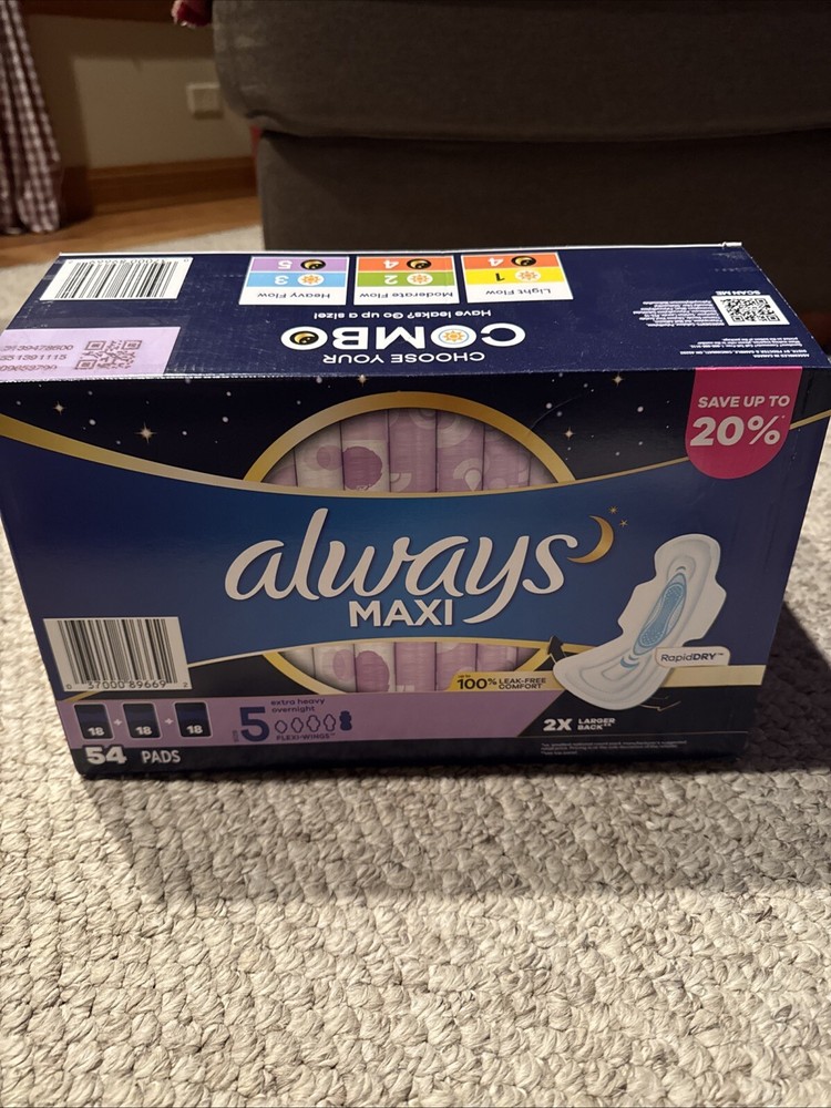 Always Maxi Extra Heavy Overnight Pads (54 ct Pack)