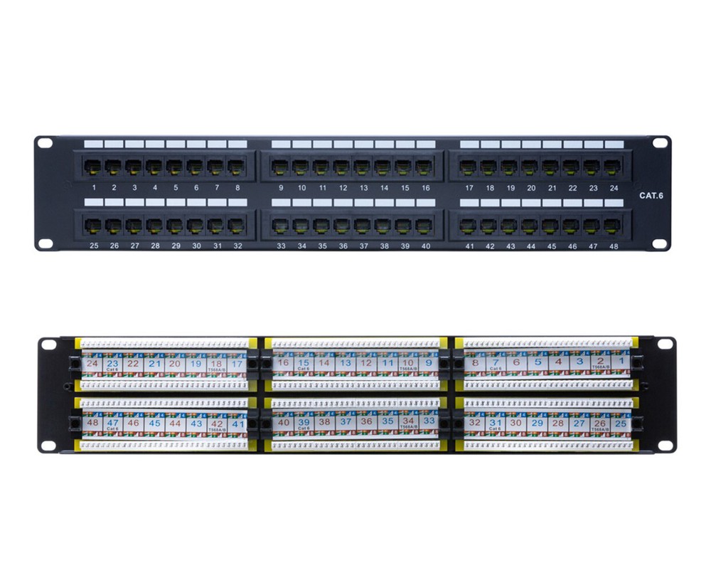 Cat6 UTP Patch Panel 48 Ports 110Type RJ45 Ethernet LAN Network Rack Wall Mount
