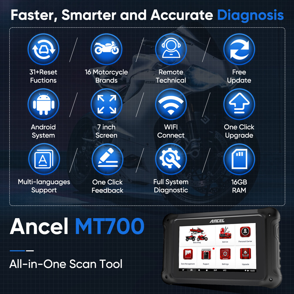 ANCEL MT700 OBD2 Scanner All System Code Reader Motorcycle Diagnostic Tool ABS