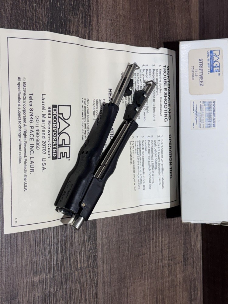 Pace TS-15 StripTweez Pulse Heat Thermal Wire Stripper & Manual NOS