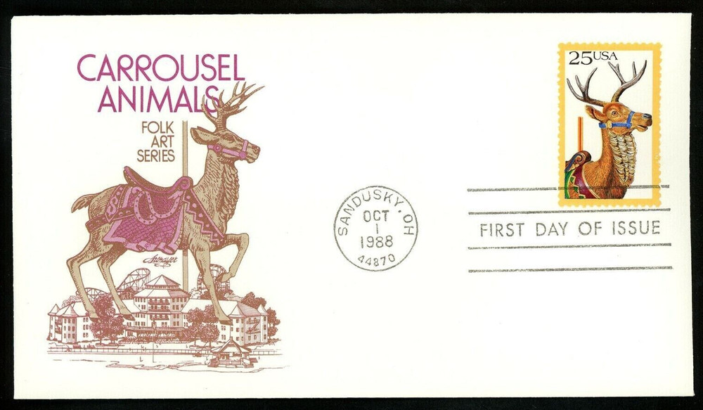 CAROUSEL ANIMALS REINDEER 1988  ARTMASTER CACHET FDC  UNADDR
