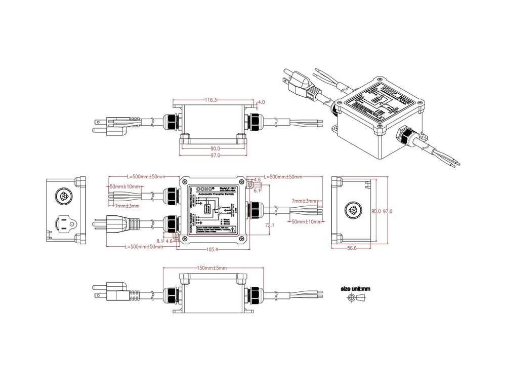 AC120V 15Amp Automatic Transfer Switch, ATS Auto Transfer Switch