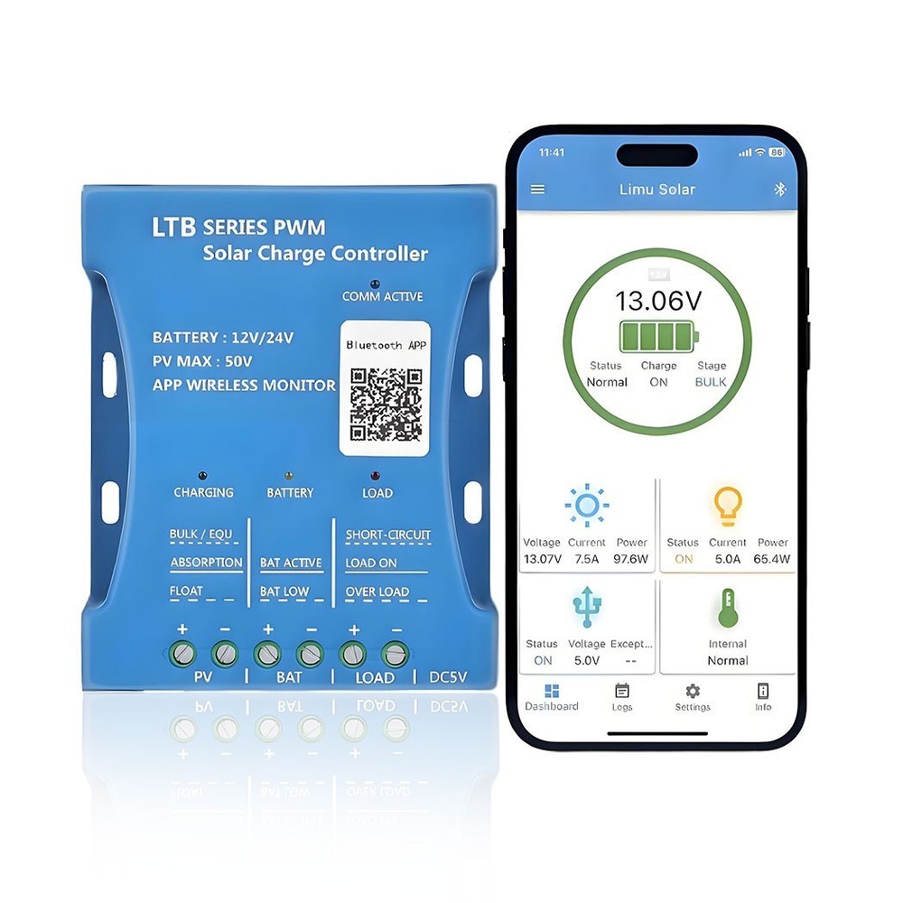 20A Solar Controller 12V/24V PV Max 50V Panel Battery Regulator Bluetooth