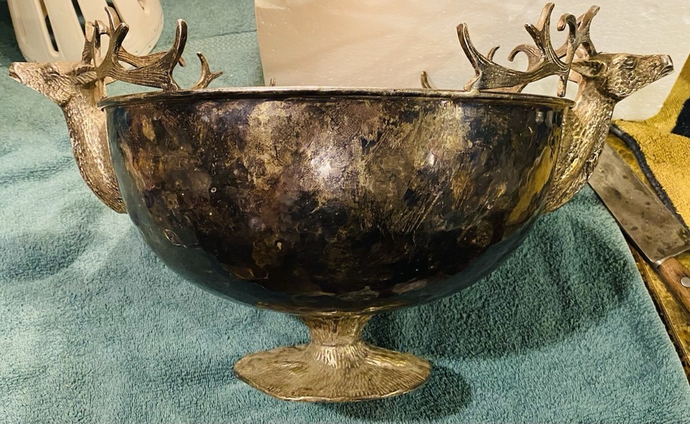 VINTAGE Silver Plate ANDREA by SADEK Centerpiece Elk Deer Bowl
