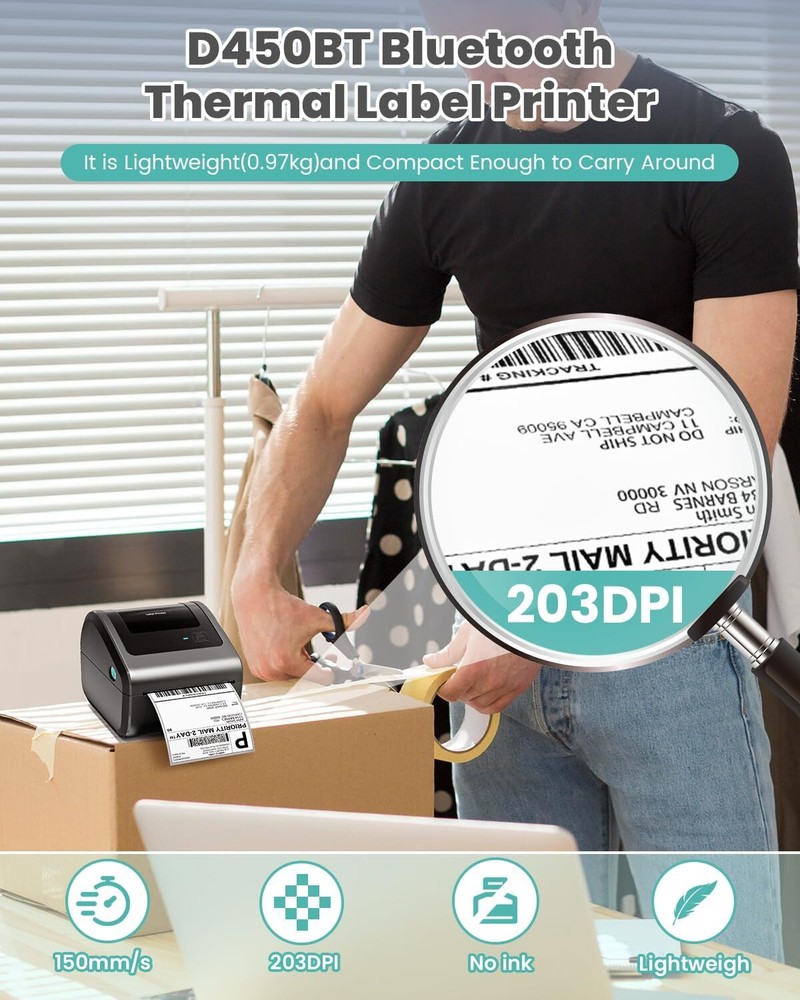 Phomemo D450BT Shipping Labels Printer 4 x 6 Label Printer Thermal Printer US