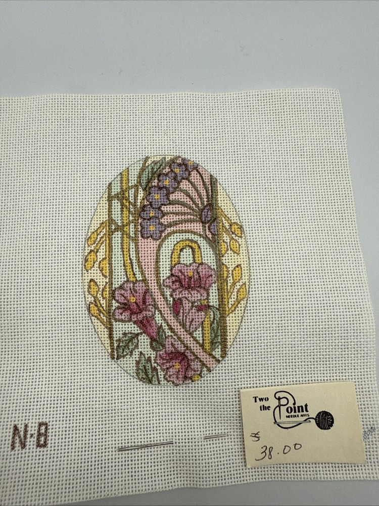 HAND PAINTED NEEDLEPOINT CANVAS, EASTER EGG 24CT, SPRING FLORAL COLORS
