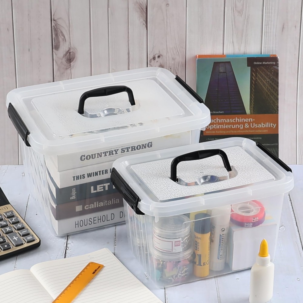 2 Pack Clear Plastic Storage Box, Latching Bin with Lid and Handle (12 Quart ...