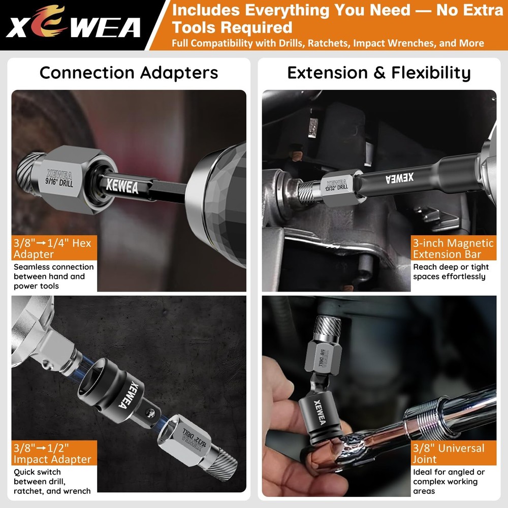 XEWEA 22PCS 3/8" Drive Screw Extractor Set, Multi-Spline Easy Out Bolt