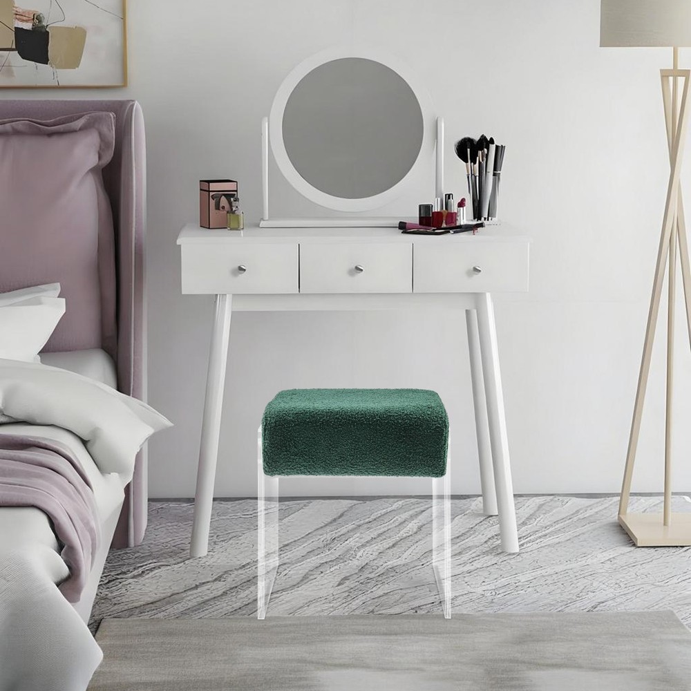 Makeup Stool Modern Minimalist Acrylic Chair Multi-functional Vanity w/ Cushion