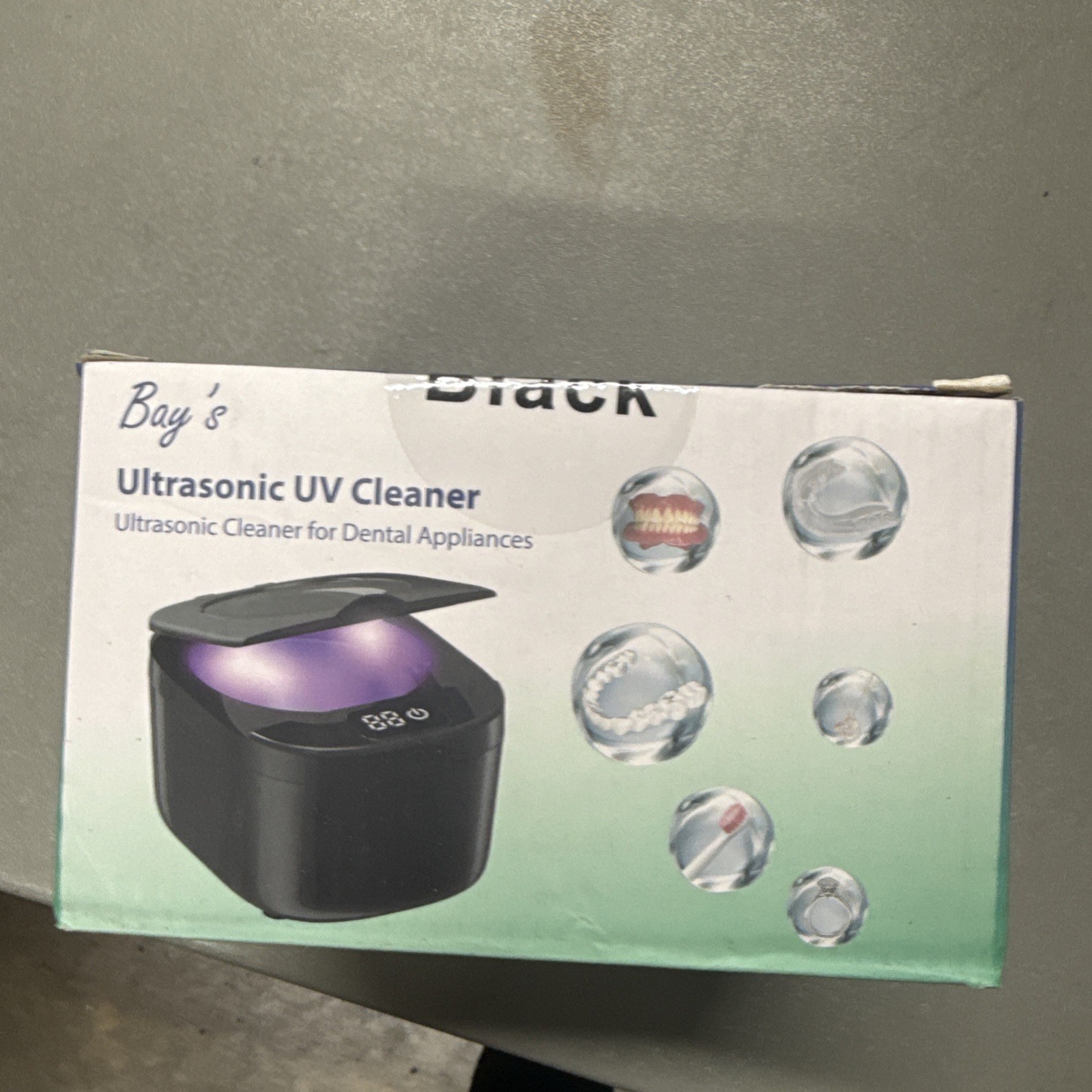 Ultrasonic Dental Appliance UV Cleaner 45kHz LED Cleaner Retainer Dentures Black