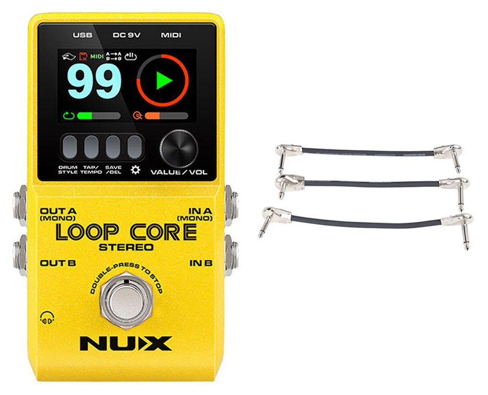 NUX Loop Core Stereo Looper Pedal + Gator Patch Cable 3 Pack