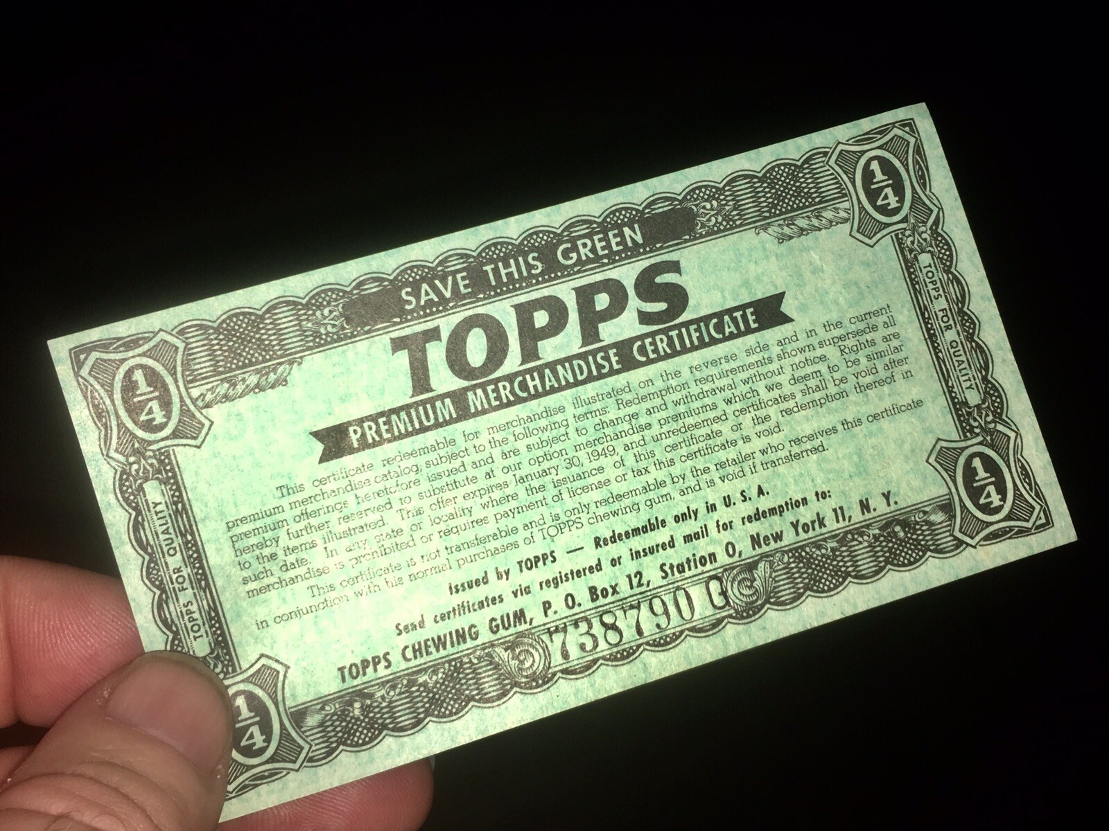 Vintage 1949-1951 Topps Chewing Gum Retailer’s Premium Certificate, Prizes