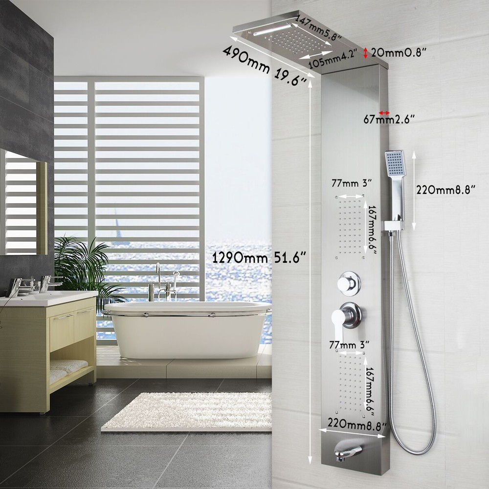 Nickel Bathroom Multi Function Shower Panel with Handshower Spary Wall Mount Tap