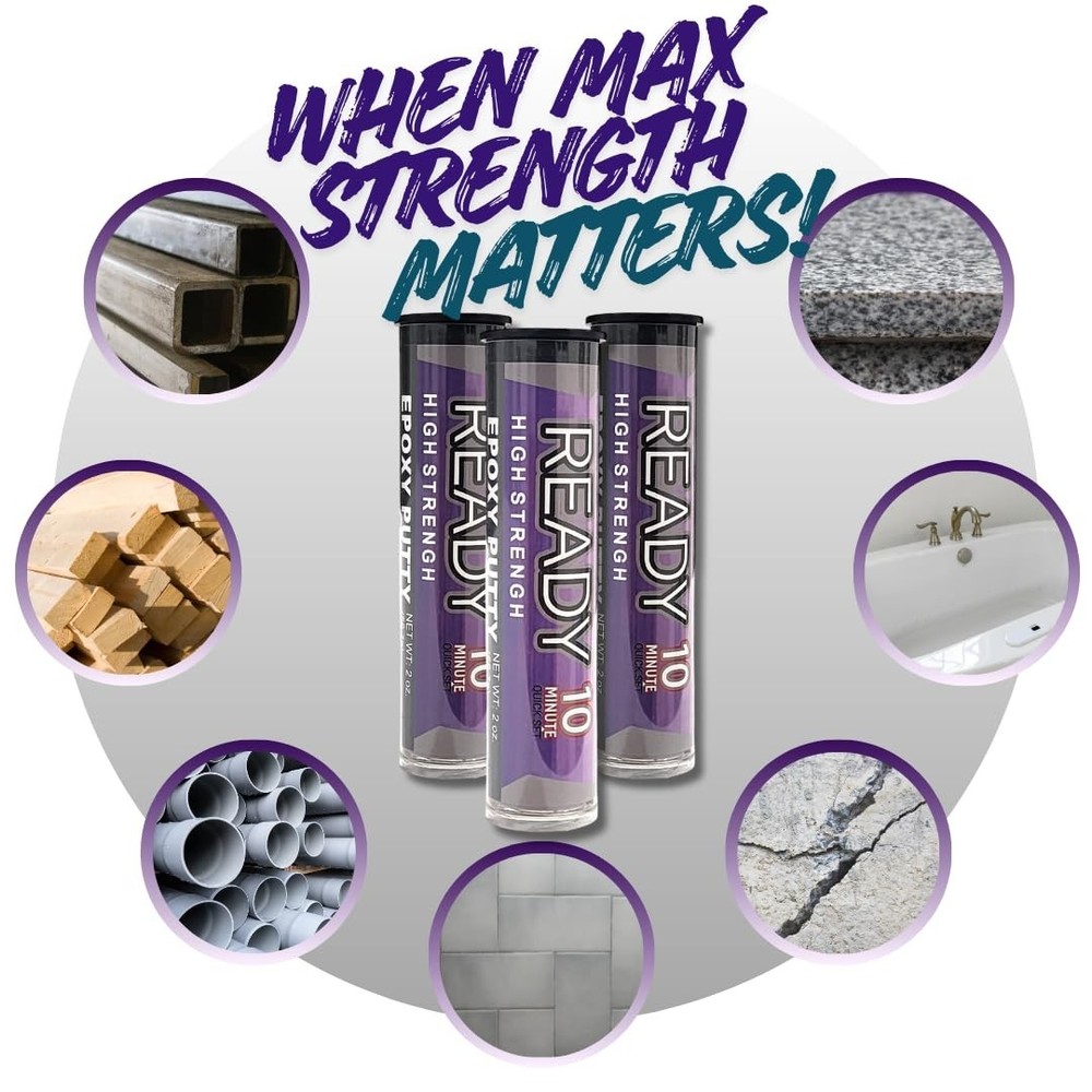Ready High Strength Epoxy Putty, 10 Minute Quick Set, High Temperature, Meta...